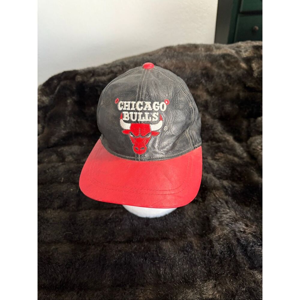 Bulls Hat Adjustable Vintage 90s Y2k Leather Chicago NBA Basketball Cap